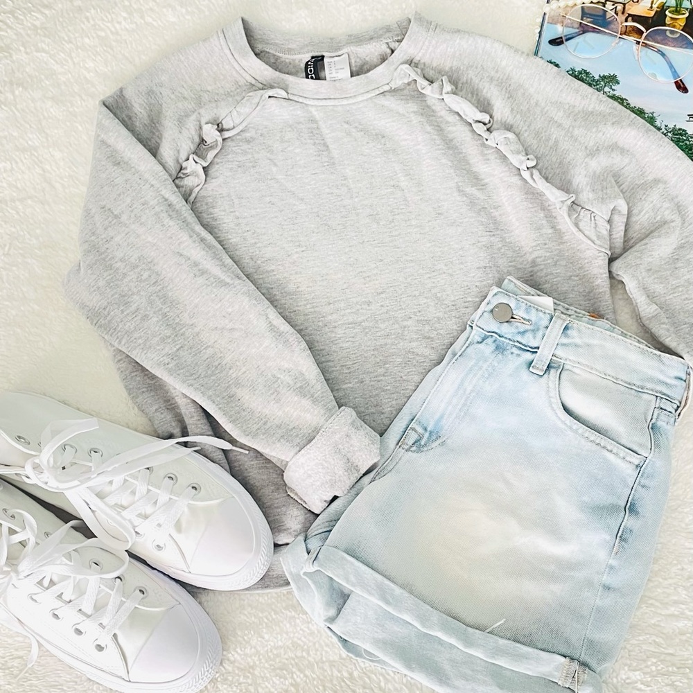 Ruffle Trim Sweatshirt Grey